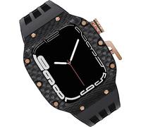 GANYUU Caja de fibra de carbono para reloj de flúor, correa de goma para Apple Watch 8/7/6/5/4/SE de 44 mm, 45 mm, 49 mm, marco de metal de titanio, bandas deportivas impermeables, cierre de acero