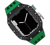 GANYUU Caja de fibra de carbono para reloj de flúor, correa de goma para Apple Watch 8/7/6/5/4/SE de 44 mm, 45 mm, 49 mm, marco de metal de titanio, bandas deportivas impermeables, cierre de acero