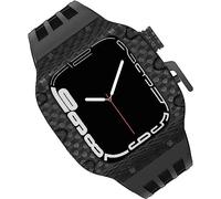 GANYUU Caja de fibra de carbono para reloj de flúor, correa de goma para Apple Watch 8/7/6/5/4/SE de 44 mm, 45 mm, 49 mm, marco de metal de titanio, bandas deportivas impermeables, cierre de acero
