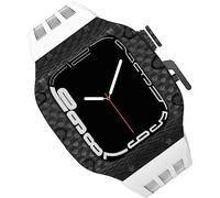 GANYUU Caja de fibra de carbono para reloj de flúor, correa de goma para Apple Watch 8/7/6/5/4/SE de 44 mm, 45 mm, 49 mm, marco de metal de titanio, bandas deportivas impermeables, cierre de acero