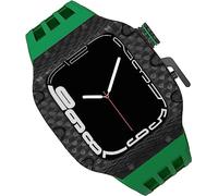GANYUU Caja de fibra de carbono para reloj de flúor, correa de goma para Apple Watch 8/7/6/5/4/SE de 44 mm, 45 mm, 49 mm, marco de metal de titanio, bandas deportivas impermeables, cierre de acero