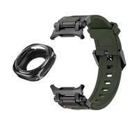 GANYUU Caja de metal Correa de caucho fluorado para Samsung Galaxy Watch 7 Ultra 47 mm Funda protectora de metal Pulsera deportiva para Galaxy Ultra 47 mm Correas de reloj FKM(Green black)