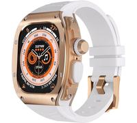 GANYUU Caja de reloj de acero inoxidable, correa de goma fluorada, para Apple Watch Ultra 8 de 49 mm, caja de metal transpirable, cierre de corona de metal, kit de mod, 49mm, Ágata