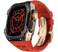 GANYUU Caja de reloj de acero inoxidable resistente con correa de goma de flúor, para Apple Watch Ultra 2 de 49 mm, accesorios de repuesto para correa deportiva para hombre, Ultra 49MM, Ágata