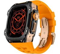 GANYUU Caja de reloj de acero inoxidable resistente con correa de goma de flúor, para Apple Watch Ultra 2 de 49 mm, accesorios de repuesto para correa deportiva para hombre, Ultra2, Ágata