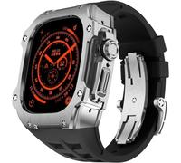 GANYUU Caja de reloj de acero inoxidable resistente con correa de goma de flúor, para Apple Watch Ultra 2 de 49 mm, accesorios de repuesto para correa deportiva para hombre, Ultra 49MM, Ágata