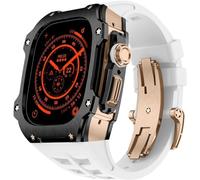 GANYUU Caja de reloj de acero inoxidable resistente con correa de goma de flúor, para Apple Watch Ultra 2 de 49 mm, accesorios de repuesto para correa deportiva para hombre, Ultra2, Ágata