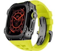 GANYUU Caja de reloj de acero inoxidable resistente con correa de goma de flúor, para Apple Watch Ultra 2 de 49 mm, accesorios de repuesto para correa deportiva para hombre, Ultra 49MM, Ágata