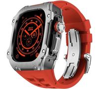GANYUU Caja de reloj de acero inoxidable resistente con correa de goma de flúor, para Apple Watch Ultra 2 de 49 mm, accesorios de repuesto para correa deportiva para hombre, Ultra2, Ágata