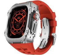 GANYUU Caja de reloj de acero inoxidable resistente con correa de goma de flúor, para Apple Watch Ultra 2 de 49 mm, accesorios de repuesto para correa deportiva para hombre, Ultra 49MM, Ágata