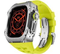 GANYUU Caja de reloj de acero inoxidable resistente con correa de goma de flúor, para Apple Watch Ultra 2 de 49 mm, accesorios de repuesto para correa deportiva para hombre, Ultra2, Ágata