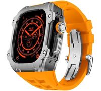 GANYUU Caja de reloj de acero inoxidable resistente con correa de goma de flúor, para Apple Watch Ultra 2 de 49 mm, accesorios de repuesto para correa deportiva para hombre, Ultra2, Ágata