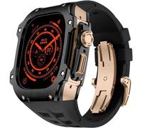GANYUU Caja de reloj de acero inoxidable resistente con correa de goma de flúor, para Apple Watch Ultra 2 de 49 mm, accesorios de repuesto para correa deportiva para hombre, Ultra 49MM, Ágata