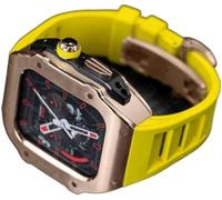 GANYUU Caja de reloj de acero inoxidable y correa de reloj de goma para hombre, kit de modificación para Apple Watch Ultra 8, 7, 6, 5 SE, 49 mm, 45 mm, 44 mm, kit de modificación, correa de goma para