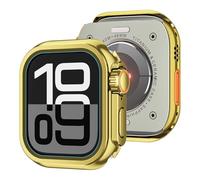 GANYUU Caja de reloj de aleación para Apple Watch Case Ultra 2 49mm Case Series S10 46mm S9 S8 S7 S6 S5 S4 SE 44MM 45MM Protector Marco Cubierta Caja de parachoques de metal(Bright gold,49MM)