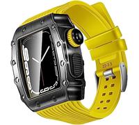 GANYUU Caja de reloj de aleación resistente y kit de correa de reloj de silicona, para Apple Watch Series 8/7/6/5/4/SE de 44 mm, 45 mm, 41 mm, 40 mm, funda de reloj de zinc + pulseras de silicona,