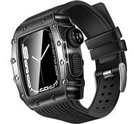 GANYUU Caja de reloj de aleación resistente y kit de correa de reloj de silicona, para Apple Watch Series 8/7/6/5/4/SE de 44 mm, 45 mm, 41 mm, 40 mm, funda de reloj de zinc + pulseras de silicona,