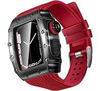 GANYUU Caja de reloj de aleación resistente y kit de correa de reloj de silicona, para Apple Watch Series 8/7/6/5/4/SE de 44 mm, 45 mm, 41 mm, 40 mm, funda de reloj de zinc + pulseras de silicona,