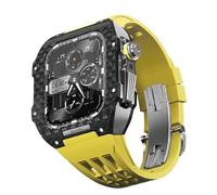 GANYUU Caja de reloj de fibra de carbono con correa de caucho fluorado, kit de modificación para Apple Watch Series 9, 8, 7, 6, 5, 4, SE, 44 mm, 45 mm, repuesto de correa deportiva, 44mm, Ágata
