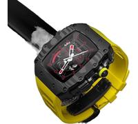 GANYUU Caja de reloj de fibra de carbono de lujo + kit de modificación de correa de reloj de goma fluorada, para Apple Watch de 44 mm, 45 mm, correa de reloj deportivo y funda de reloj, para iWatch