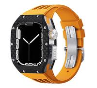 GANYUU Caja de reloj de fibra de carbono + kit de modificación de reloj, para Apple Watch 8, 7, 6, 5, 4, SE de 44 mm, 45 mm, kit de reajuste de modificación de lujo, funda de banda de flúor, 44MM,
