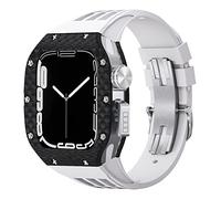 GANYUU Caja de reloj de fibra de carbono + kit de modificación de reloj, para Apple Watch 8, 7, 6, 5, 4, SE de 44 mm, 45 mm, kit de reajuste de modificación de lujo, funda de banda de flúor, 45MM,