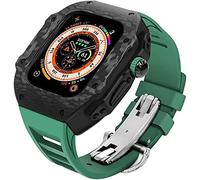 GANYUU Carcasa de metal de fibra de carbono de alta calidad con correa de goma, para Apple Watch Ultra de 49 mm, 45 mm, kit de funda impermeable para hombre y correa de hebilla de metal, para iWatch