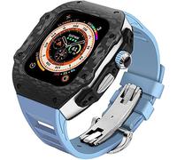 GANYUU Carcasa de metal de fibra de carbono de alta calidad con correa de goma, para Apple Watch Ultra de 49 mm, 45 mm, kit de funda impermeable para hombre y correa de hebilla de metal, para iWatch