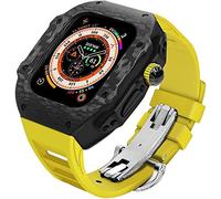 GANYUU Carcasa de metal de fibra de carbono de alta calidad con correa de goma, para Apple Watch Ultra de 49 mm, 45 mm, kit de funda impermeable para hombre y correa de hebilla de metal, para iWatch