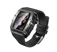 GANYUU Carcasa de metal de lujo para reloj, correa de silicona deportiva de película templada, para Apple Watch 9, 8, 7, 6, SE, 5, 4, 4, 44 mm, 45 mm, kit de modificación de repuesto, 44MM, Ágata