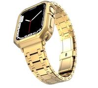 GANYUU Correa de acero inoxidable para Apple Watch Ultra band 49mm 38/40/41mm 42/44/45mm S10 42MM 46MM pulsera para s 10 9 8 7 Se 6 5 4 Se(Gold and case,40mm)