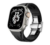 GANYUU Correa de caucho fluorado cortada a medida para Apple Watch S10 46 mm 42 mm 45 mm 44 mm 42 mm Pulsera premium para Iwatch Ultra 2 1 49 mm Series 10/9/8/7/Se/6/5/4 Correas de reloj(B-S,S10 42MM)