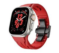 GANYUU Correa de caucho fluorado cortada a medida para Apple Watch S10 46 mm 42 mm 45 mm 44 mm 42 mm Pulsera premium para Iwatch Ultra 2 1 49 mm Series 10/9/8/7/Se/6/5/4 Correas de reloj(R-B,S10 42MM)
