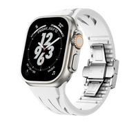 GANYUU Correa de caucho fluorado cortada a medida para Apple Watch S10 46 mm 42 mm 45 mm 44 mm 42 mm Pulsera premium para Iwatch Ultra 2 1 49 mm Series 10/9/8/7/Se/6/5/4 Correas de reloj(W-S,S10 46MM)