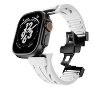GANYUU Correa de caucho fluorado para Apple Watch Ultra 2 49mm S10 46MM 45mm 44MM 42mm Correa para Iwatch Series 6 5 4 Se 9 8 7 Correas de reloj de pulsera de caucho fluorado ultracortadas(Black white