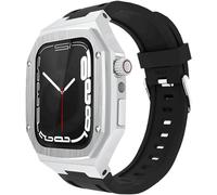 GANYUU Correa de goma de acero inoxidable para Apple Watch Series 44, 45, 49 mm, aleación de aluminio, kit de actualización de correa de reloj, accesorios de repuesto para iWatch 8/7/6/5/4/SE, 49mm,