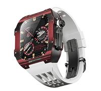 GANYUU Correa de goma de flúor, funda de fibra de carbono, para Apple Watch 8/7/6/SE/5/4, repuesto de correa de reloj de 45/44 mm, kit de modificación de correa de repuesto, 44mm, Ágata