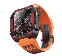GANYUU Correa de goma de flúor, funda de fibra de carbono, para Apple Watch 8/7/6/SE/5/4, repuesto de correa de reloj de 45/44 mm, kit de modificación de correa de repuesto, 45mm, Ágata