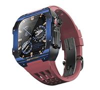 GANYUU Correa de goma de flúor, funda de fibra de carbono, para Apple Watch 8/7/6/SE/5/4, repuesto de correa de reloj de 45/44 mm, kit de modificación de correa de repuesto, 44mm, Ágata