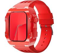 GANYUU Correa de goma de flúor transparente transparente para Apple Watch 8, 7, 6, 5, 4, SE de 44 mm, 45 mm, Ultra 49 mm, cubierta de cristal de policarbonato duro de repuesto para hombres y mujeres,