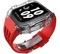 GANYUU Correa de goma de flúor transparente transparente para Apple Watch 8, 7, 6, 5, 4, SE de 44 mm, 45 mm, Ultra 49 mm, cubierta de cristal de policarbonato duro de repuesto para hombres y mujeres,