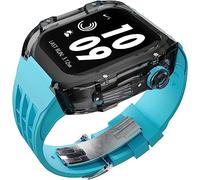 GANYUU Correa de goma de flúor transparente transparente para Apple Watch 8, 7, 6, 5, 4, SE de 44 mm, 45 mm, Ultra 49 mm, cubierta de cristal de policarbonato duro de repuesto para hombres y mujeres,