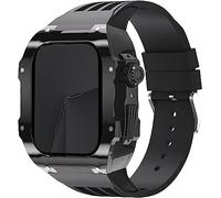 GANYUU Correa de goma de flúor transparente transparente para Apple Watch 8, 7, 6, 5, 4, SE de 44 mm, 45 mm, Ultra 49 mm, cubierta de cristal de policarbonato duro de repuesto para hombres y mujeres,