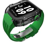 GANYUU Correa de goma de flúor transparente transparente para Apple Watch 8, 7, 6, 5, 4, SE de 44 mm, 45 mm, Ultra 49 mm, cubierta de cristal de policarbonato duro de repuesto para hombres y mujeres,