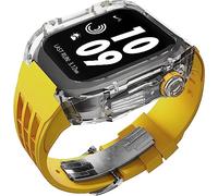 GANYUU Correa de goma de flúor transparente transparente para Apple Watch 8, 7, 6, 5, 4, SE de 44 mm, 45 mm, Ultra 49 mm, cubierta de cristal de policarbonato duro de repuesto para hombres y mujeres,