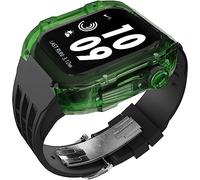 GANYUU Correa de goma de flúor transparente transparente para Apple Watch 8, 7, 6, 5, 4, SE de 44 mm, 45 mm, Ultra 49 mm, cubierta de cristal de policarbonato duro de repuesto para hombres y mujeres,