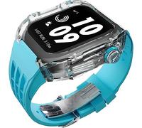 GANYUU Correa de goma de flúor transparente transparente para Apple Watch 8, 7, 6, 5, 4, SE de 44 mm, 45 mm, Ultra 49 mm, cubierta de cristal de policarbonato duro de repuesto para hombres y mujeres,