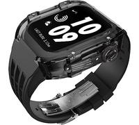 GANYUU Correa de goma de flúor transparente transparente para Apple Watch 8, 7, 6, 5, 4, SE de 44 mm, 45 mm, Ultra 49 mm, cubierta de cristal de policarbonato duro de repuesto para hombres y mujeres,