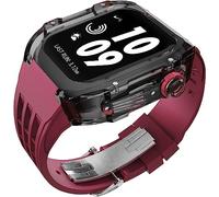 GANYUU Correa de goma de flúor transparente transparente para Apple Watch 8, 7, 6, 5, 4, SE de 44 mm, 45 mm, Ultra 49 mm, cubierta de cristal de policarbonato duro de repuesto para hombres y mujeres,