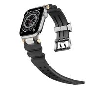GANYUU Correa de goma para Apple Watch Band S10 46mm S10 42mm Ultra 49mm 45mm 44mm correas de reloj de goma Correa impermeable(Silver black,49mm)